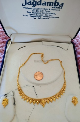 #ad 22k Gold Necklace amp; Earring set from India 16quot; $2600.00