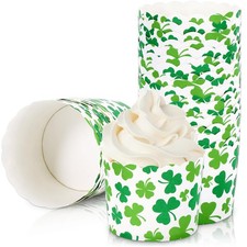 100Pcs St. Patrick's Day Paper Baking Cups Green Shamrock Cupcake Wrappers Sc