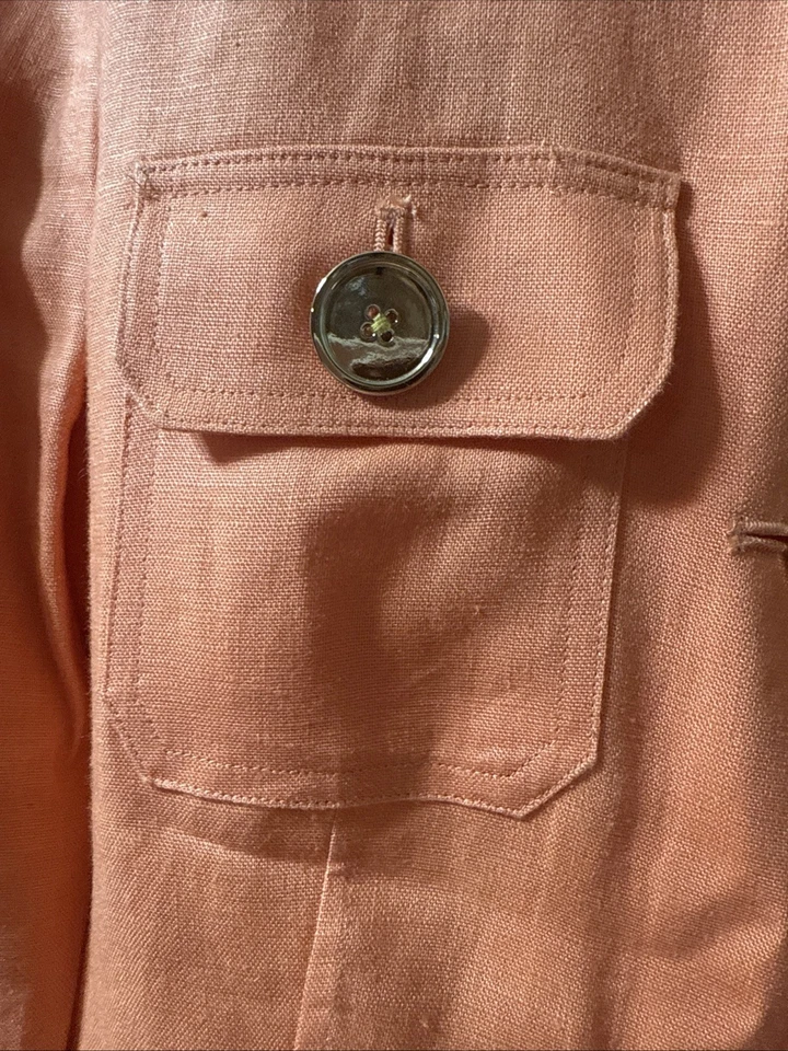 Chaqueta Blazer Jones New York 100% Lino Naranja Talla S Cuello Abotonado Botón Grande Foto 3 de 4