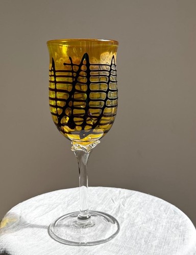 Charles Miner Tesuque Glassworks Amber Wine Goblet Signed Blown Studio Art Glass