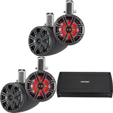 Kicker 6.5" Black Wake Tower KMTC65 LED Marine Speakers 2-Pair with 800 Watt ...