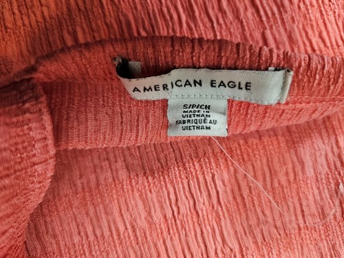 American Eagle One Shoulder Crop Top Juniors Coral Textured Stretch Trendy - Picture 3 of 5