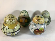 Vintage Bristol Ware Roly Poly Tins Chef, Caroller, Cowboy & Singor Toballo 