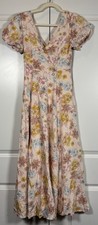 Lulus Womens Flourishing Feelings Midi Dress Pink Floral Print Puff Sleeve XS