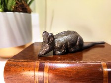 Cast Iron Mouse Lying Down Garden Ornament Home Decor Animal Figure  13cm Long