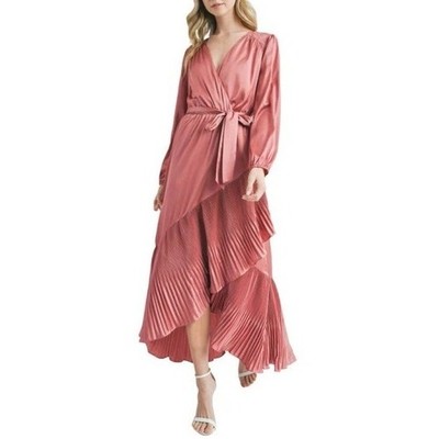 strapless open back dress Mila pleated satin maxi dress in Neutrals