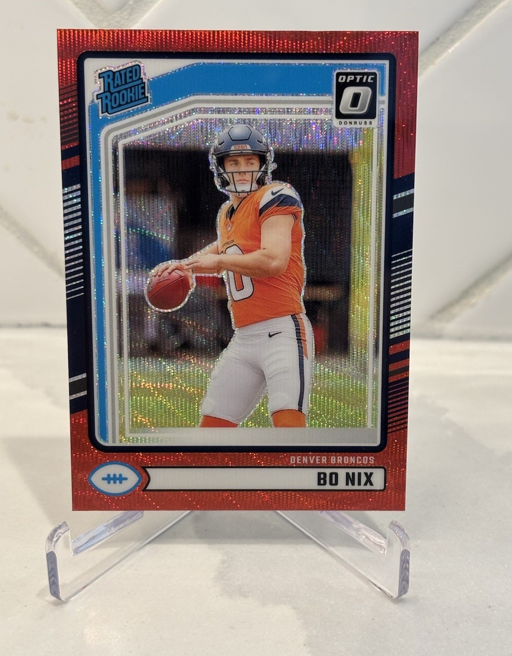 2024 Panini Donruss - Rated Rookie Bo Nix #369 Optic Preview Red Wave Prizm (RC)