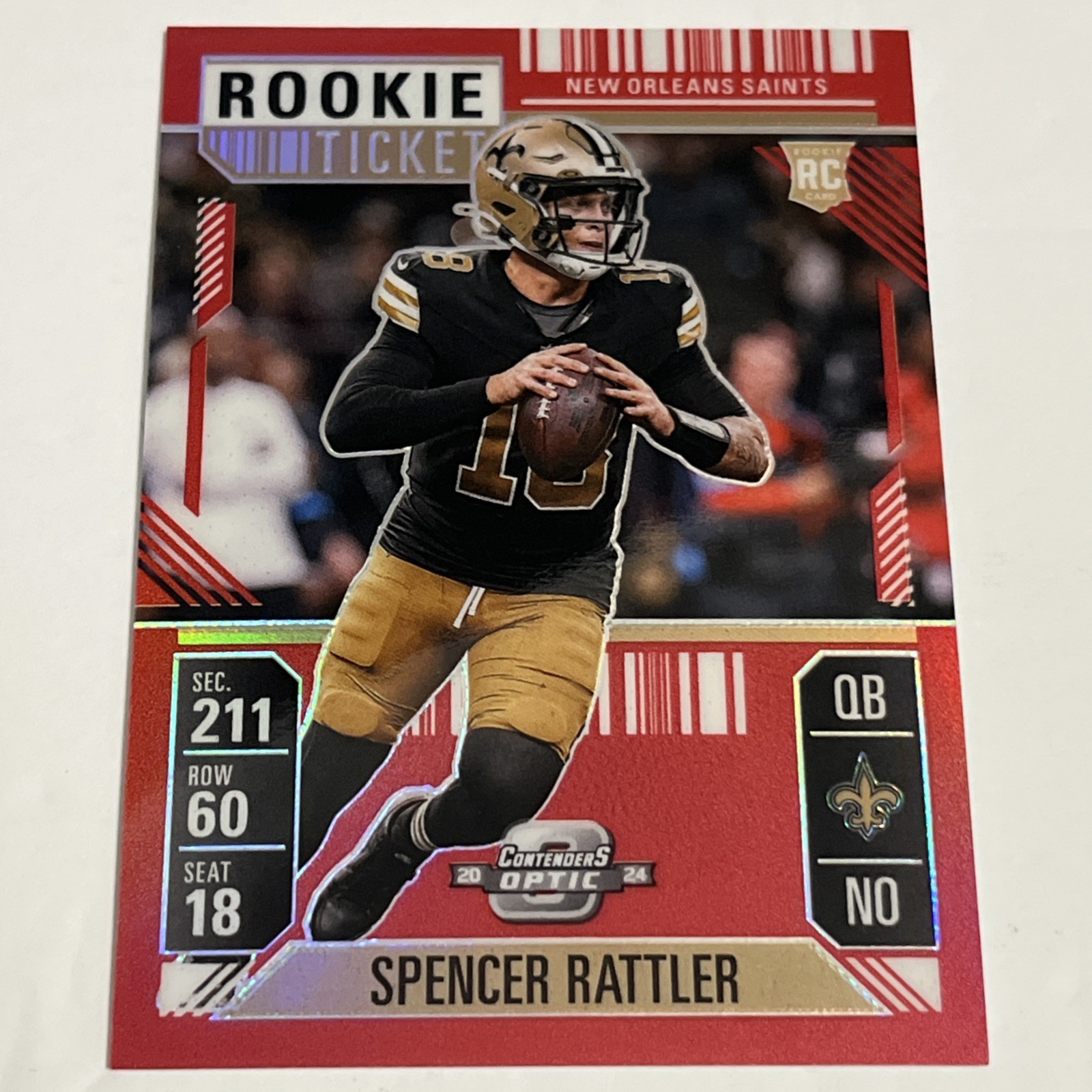 2024 Contenders Optic - Rookie Ticket Spencer Rattler #95 Red Prizm /199 (RC)