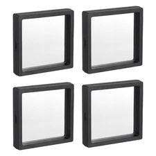 Floating Thin Film Display Box, ABS Frame Case 11cm x 11cm x 2cm Black Pack of 4