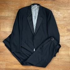 Vintage Mens Tuxedo Suit Size 44R 38-42" Adjustable Waist 90s Black Blazer Pants
