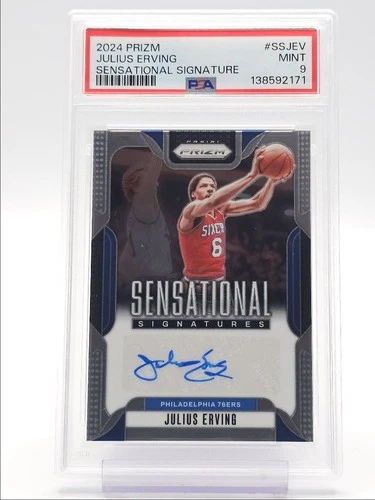 JULIUS ERVING 2024-25 PANINI PRIZM SENSATIONAL 76ERS AUTO PSA 9 Q2477