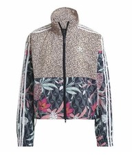 Adidas HER Studio London Track Jacket XL Floral Leopard Print Full Zip Womens