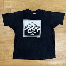80s MC Escher Made in USA Vintage T-Shirt Black Sky and Water Art T XL 90s