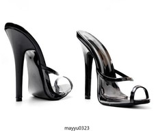 Womens Transparent High Heels Peep Toe Slippers Slip On PVC Sandals NightclubC