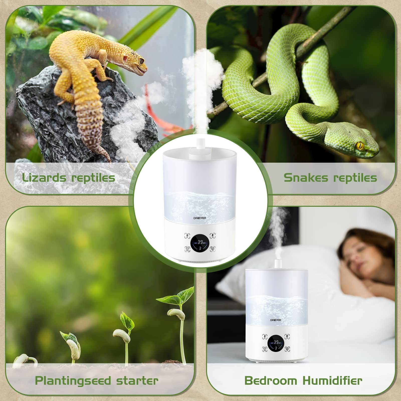 Smart Reptile Fogger Humidifiers with Humidity Control, Reptile Terrarium Hum...