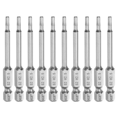 10pcs Flat Hex Screwdriver Bit 2.5mm (H2.5) 1/4'' Hex Shank 2.56'' Long Magnetic