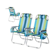 VINGLI Tall Beach Chair 2 Pack, with 5-Position, Cooler Bag, Cup Holders, Tow...