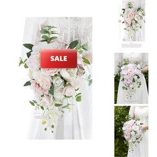 Yelinart 10 Inch Blush Wedding Bouquets Bride Artificial Roses Flower Cascading