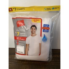 Men's Hanes Size Medium Pack Of 7 Tagless Ultra Soft White T Shirts New 2019