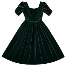 Vintage Laura Ashley Emerald Green Velvet Bow-Back Dress