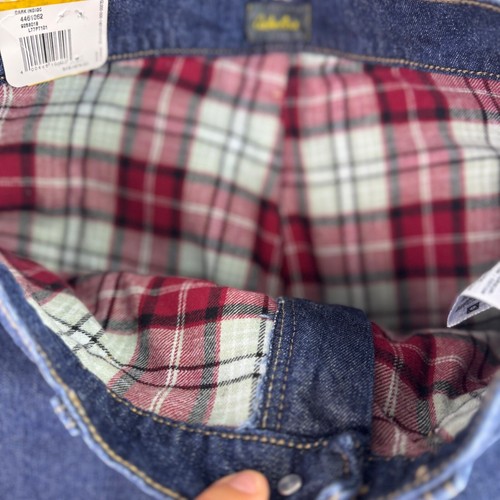 Cabelas Red Plaid Flannel Lined Dark Indigo Denim boot cut Jeans Women's Sz 4 L - Picture 6 of 9