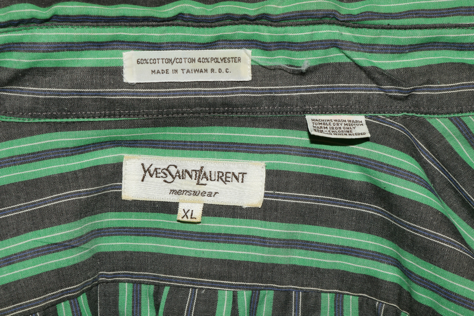 Yves Saint Laurent camicia abito a righe XL verde