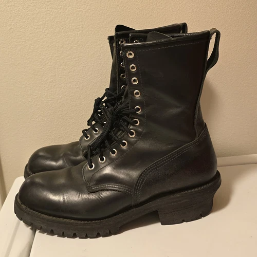 VTG Red Wing 699 Logger Work Boots Black Leather Vibram Soles Soft Toe Mens 10 C
