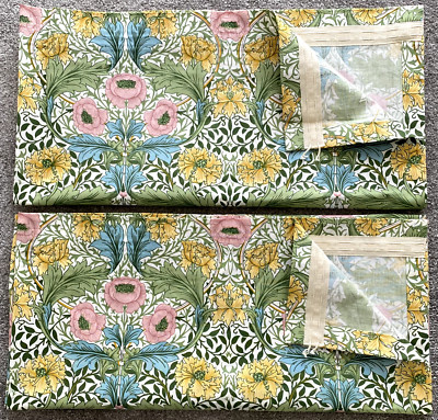 70 s Sanderson William Morris 2 ungefütterte Vorhänge Retro Floral Grün 114 x 107 cm