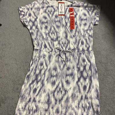 HILARY RADLEY WOMEN'S SHORT SLEEVE PULL STRING TIE DRESS,LAVENDER/OFFWHITE  - M | eBay