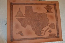 TEXAS HANDMADE LEATHER MAP ANTIQUED MADE IN SAN ANTONIO TEXAS