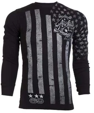 Archaic by Affliction Men's Long Sleeve Shirt NATION US Flag Biker Black