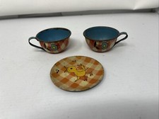 Vintage Ohio Art Tin Litho Tea Set 2cups And Saucer