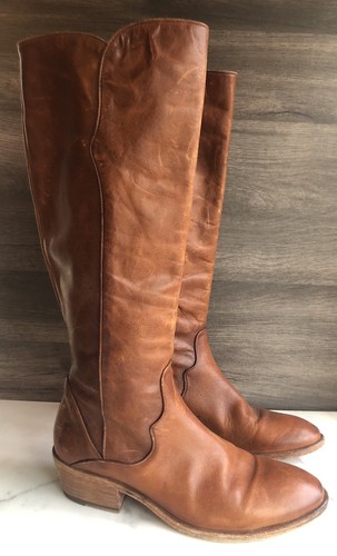 Frye Carson Piping Tall Wide Calf Boots Caramel Brown Size 10 M