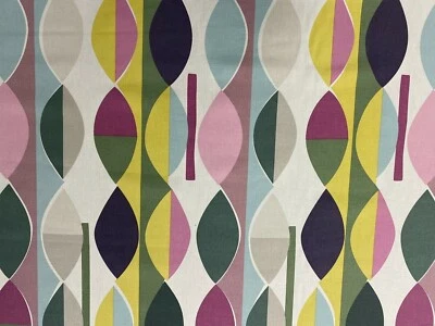 PRESTIGIOUS TEXTILES Mabel Violett Retro Design Pinks Gelb Grün Baumwolle 140cm breit Vorhang Stoff