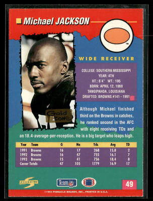 Michael Jackson 1994 Score #49 Gold Zone Cleveland Browns | eBay