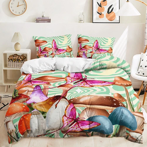 Mushroom Hedgehog Butterfly Blue Purple Pink Doona Duvet Quilt Cover Bed Set - Bild 5 von 32