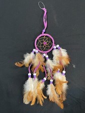 DREAM CATCHER - Handmade -PURPLE with Feathers - Wall Hanging - 9 inch
