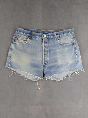 Hotpants Jeans Shorts Vintage 80s Made USA Levi's 501 Damen 2XL Blau Lightwash