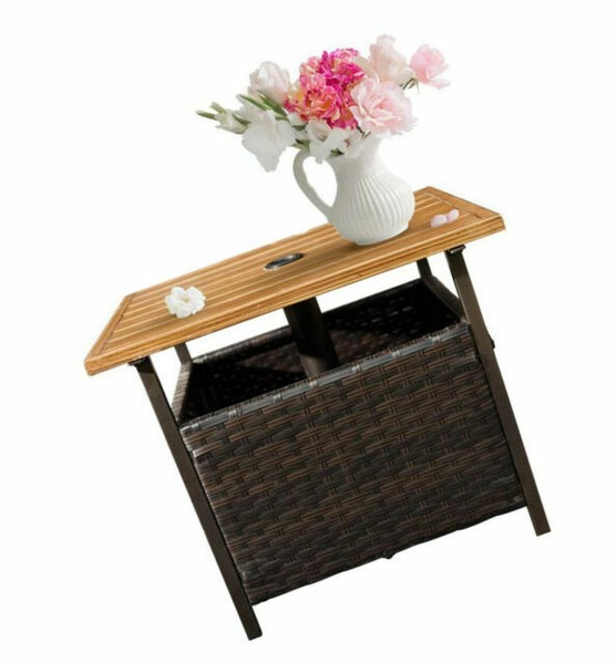 Sunlife Patio Wood Grain Side Table With Umbrella Hole Umbrella Base Stand For Sale Online Ebay