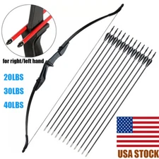 57" Takedown Recurve Bow Longbow Archery Hunting RH/LH OR 12X Fiberglass Arrows