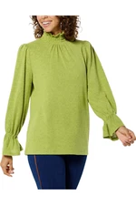 DG2 by Diane Gilman Brushed Sweater Knit Smocked Mock-Neck Top Green