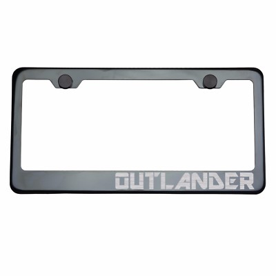 Titanium Gun Metal License Plate Frame OUTLANDER Laser Etched Metal Screw Cap