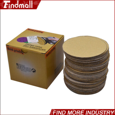Findmall NO-Hole 100 Pcs 5'' 180 Grit  Hook Loop Pads Sanding Discs Flocking Disc