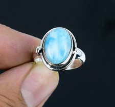 Natural Top Quality Larimar Ring 925 Sterling Silver Ring Handmade Silver Ring
