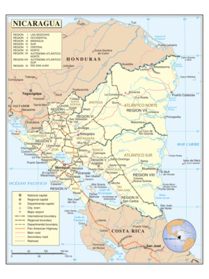 Nicaragua Political Administrative Province Road Highway Rail City Country Map