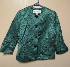 Doncaster Size 10 Green Black Floral Silk Blend 3/4 Sleeve Career Jacket