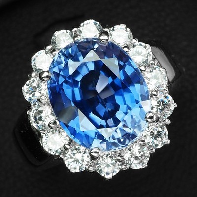 Boutique Royal Blue Tanzanite 5.20Ct 925 Sterling Silver White Gold Halo Rings