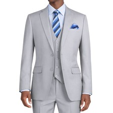 VINCI Men's Light Gray 3pc 2-Button Slim Fit Suit w/ Matching Vest - NEW