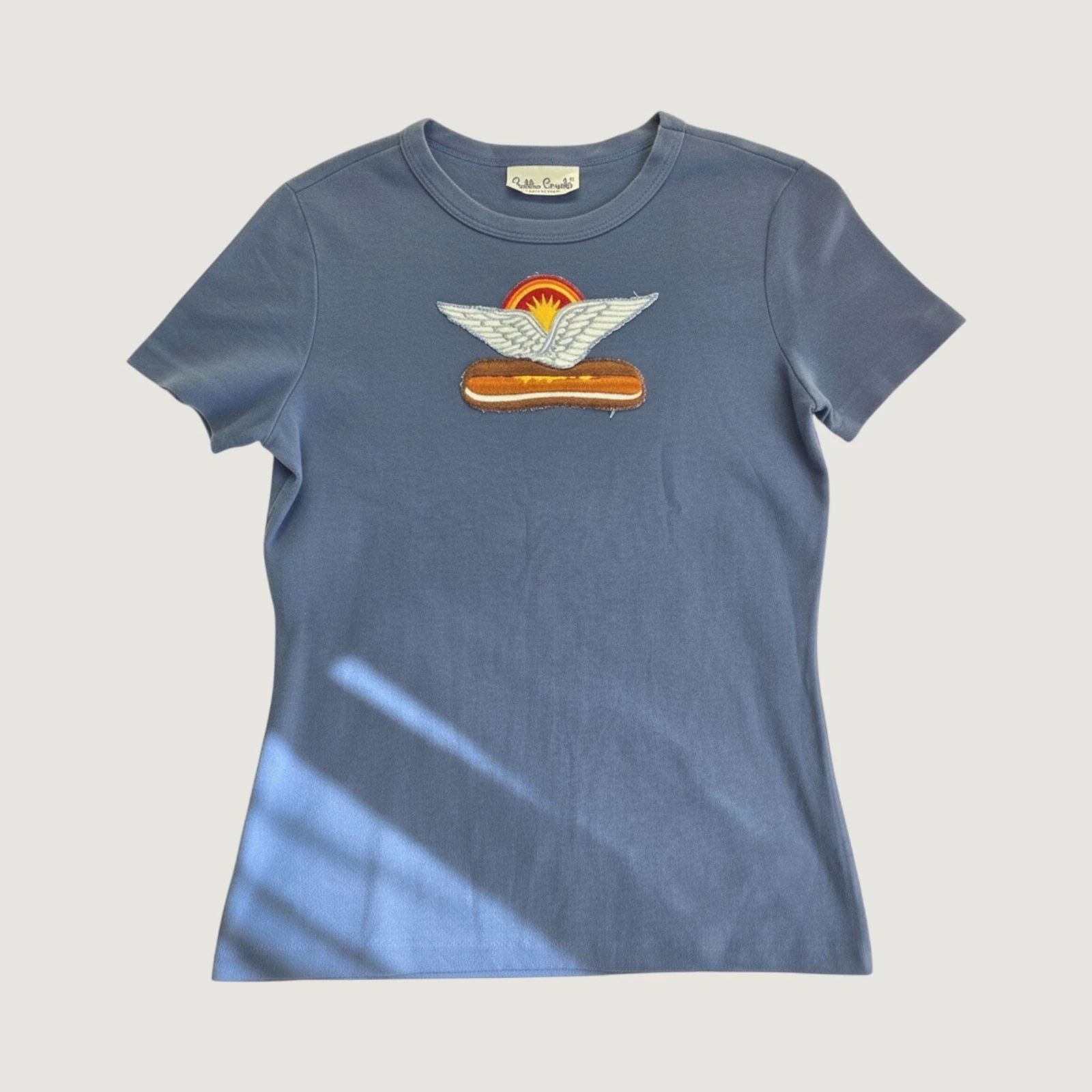 Bobbie Brooks Blue Flying Hot Dog Graphic Tee Shirt Made in USA Womens Small