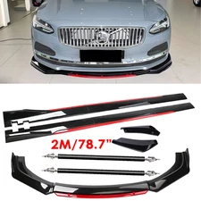 For Volvo S60 S80 S90 Glossy Black Look Red Front Lip Chin Bumper Side Skirt